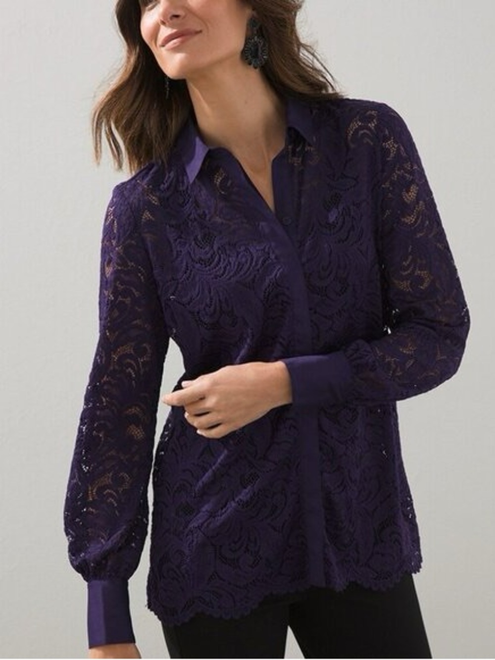 Chico's stretch, lace shirt, midnight violet size 2 (12-14)